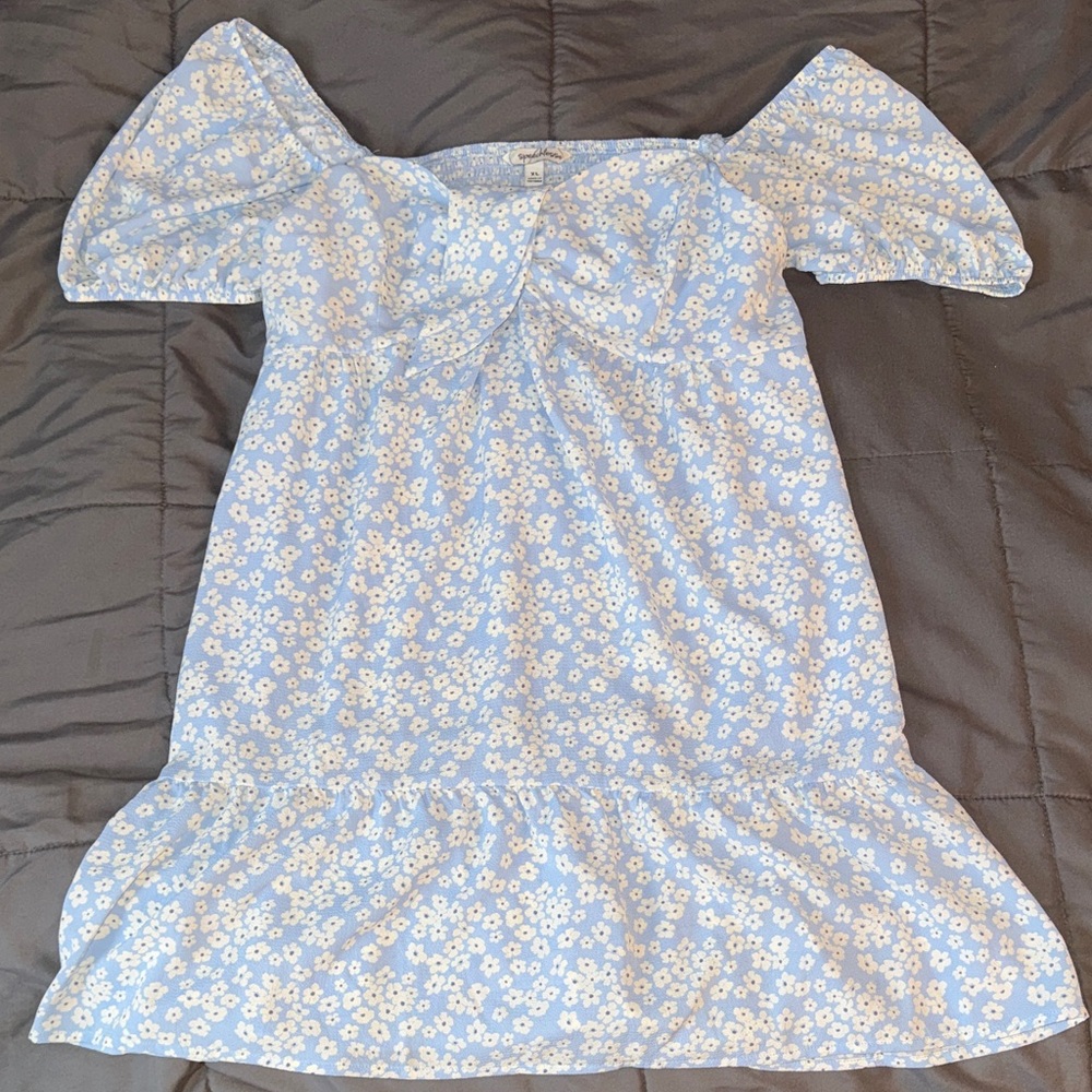 Speechless Blue Floral Off-Shoulder Midi Dress